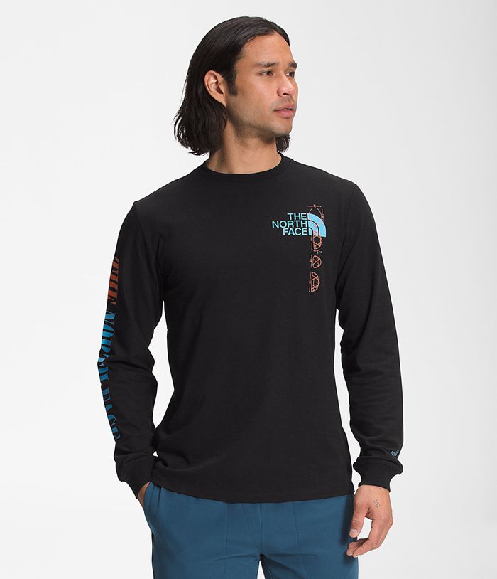 The North Face T-Shirts Recycled Expedition Graphic Long Sleeve Black - Mens - Thailand QOVNY-7965